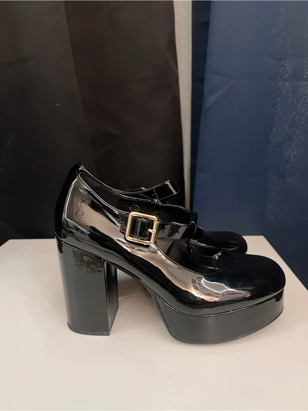 Coutgo Black Platform Mary Jane Heels Women’s Size 7.5 Chunky Block Heel Goth